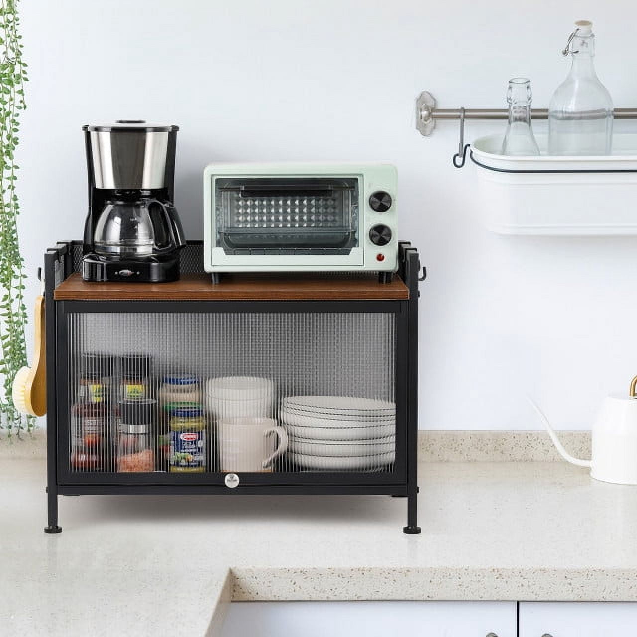 2-Tier Metal Black 23.62" Microwave Rack Storage Cabinet