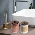 thumbnail image 6 of Bathroom Storage Set for Qtips Cotton Balls, 3-Piece Clear Plastic Jars with Natural Wood Lids, 7oz and 10oz Dispensers Brown, 6 of 6