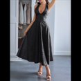 thumbnail image 4 of Vestido de Fiesta para Mujer, de Satén Bordado, con Corsé en Forma de A y Corte en A para Cóctel. Negro L, 4 of 7