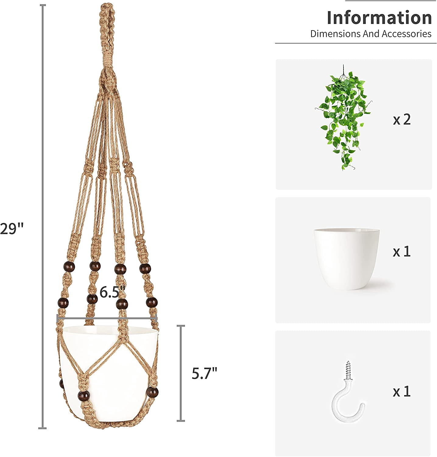 NANAHuang Fake Hanging Plant with Pot, Artificial Plants for Home Decor Indoor Macrame Plant Hanger with Faux Vines Hanging Planter Greenery for Bedroom Bathroom Kitchen Office Decor, Ivory (Pothos)