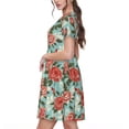 thumbnail image 2 of Lsque Rose Flowers Print Women's Casual Dress T-Shirt Summer Short Sleeve Scoop Neck Swing Dresses, 2 of 6