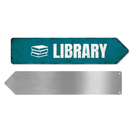 Library Metal Sign by DC | Arrow Metal Directional Signage for Indoor & Outdoor | 3x12 Rust-Free Aluminum Sign | School Signage UV Protected Road RIGHT Arrow Sign | Made in USA