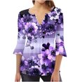 thumbnail image 2 of Aloohaidyvio Blouses for Women 3/4 Sleeve,Women's Three-Quarter Sleeve Tops Trendy Print T Shirts Soft Dressy Blouses Casual Pullover Basic Tees Summer V Neck Shirts, 2 of 5