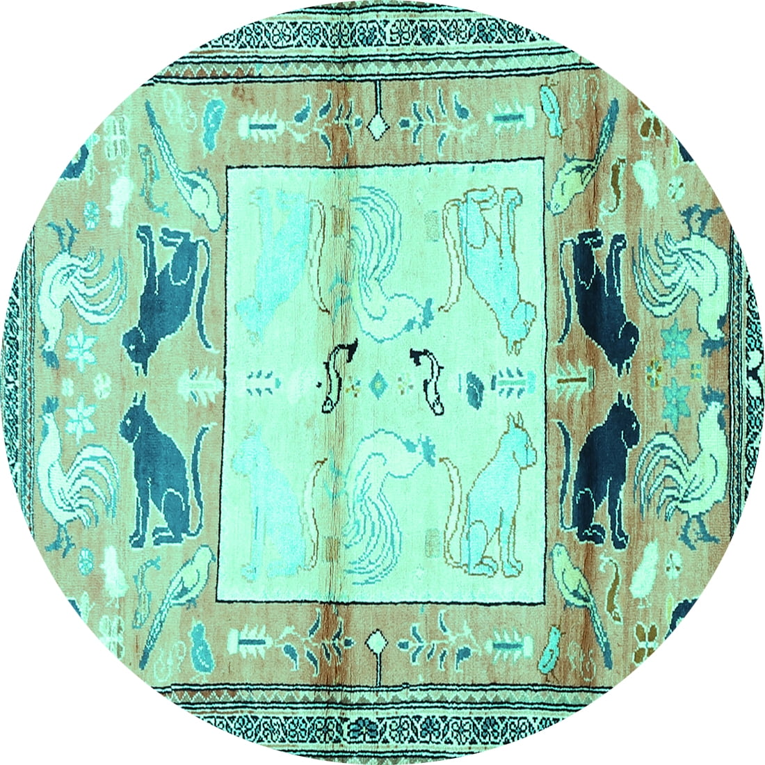 Ahgly Company Indoor Round Animal Turquoise Blue Traditional Area Rugs ...