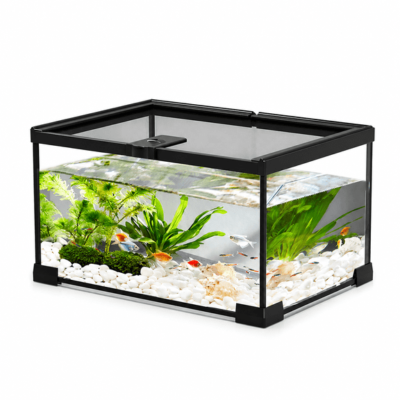 Ouxumoll Square Glass Reptile Terrarium, 11.8x7.9x5.9 Inch High-Clear Small Tank for Geckos, Spiders, and Fish