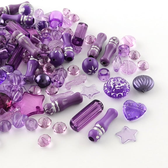 Acrylic Beads Mixed Shapes Purple 5.5~28x6~20x3~11mm Hole: 1~5mm