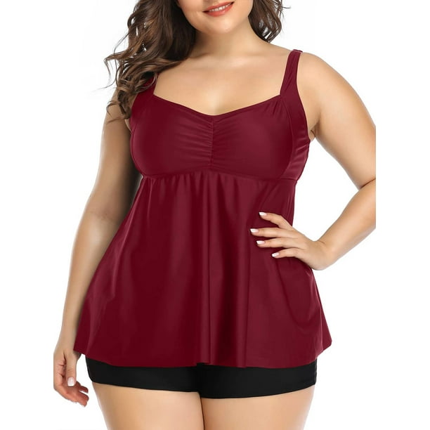 Tankini Bathing Suits for Women Plus Size Two Piece Flowy Swimsuit Top