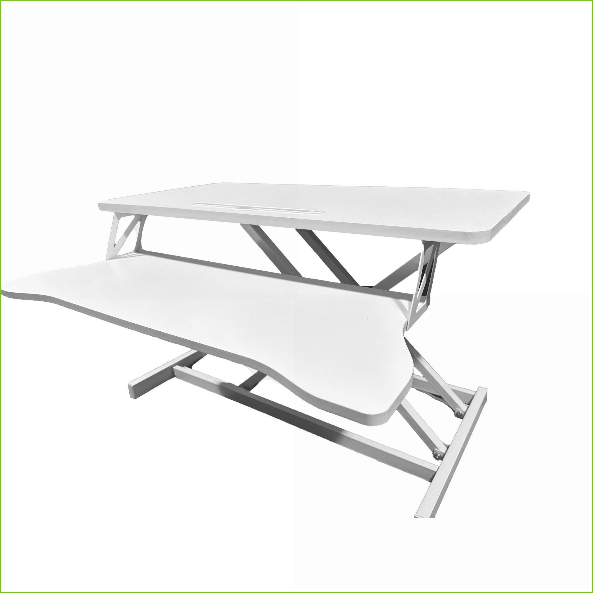 Desk Converter, Height Adjustable Sit to Stand Riser with Wide Keyboard Tray for Dual Monitors | White | MDF+Metal