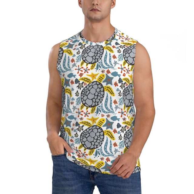 Fotbe Sea Turtle Men's Camiseta sin Mangas Estampada para Hombres, Playera Casual para Gimnasio, Entrenamiento, Playa-Large