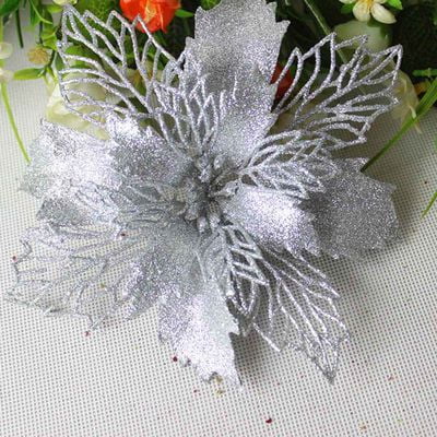 Christmas Flowers And Gifts KABOER 5Pcs Artificial Decor Christmas Tree Flowers Poinsettia Xmas Gift Glitter Ornament DIY Home Wedding Decoration Flower Head Christmas ()
