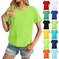 Womens Loose Fit Casual Shirts Tops Round Neck Light Green Sports Quick Drying Breathable Solid Color Short Sleeve Summer Tops Clothes Outfits 2025 L