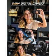 64MP 4K Digital Camera for Photography with Autofocus, 16X Zoom, Compact Design, Includes 32GB SD Card,Black