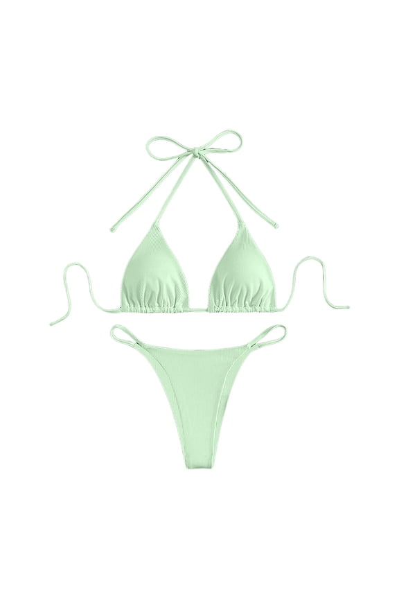 Two Piece Bikini Sets for Women High Waisted Bikini Push Up Swimsuit Halter Wrap Criss Cross Bathing Suit(Mint Green,M)