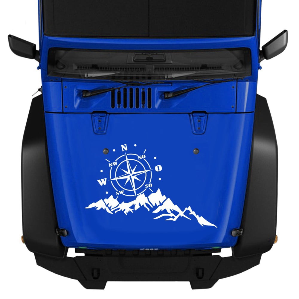 Entweg Car Engine Cover Sticker,65x35CM 3D Universal Car Engine Cover Body Sticker Black Compass Mountain Offroad Vinyl Decal No Fading Waterproof Dustproof
