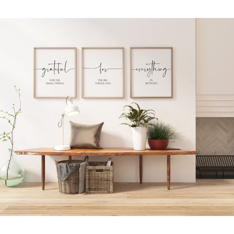 Nordic Decoration 3 Pieces Grateful For The Small Things Wall Art Picture Poster Gratitude Quotes Canvas Prints Painting Home Decor with Wooden Inner Frame