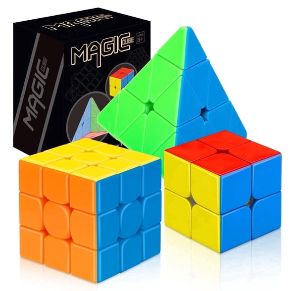 TOY Life Speed Cube Set 3 Pack Magic Cube - Includes Speed Cubes 3x3, 2x2 Speed Cube, Pyramid Cube - Smoothly Puzzle Cube Collection for Kids Teens & Adults (Stickerless)