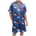 thumbnail image 3 of ibiyuan Mens Christmas Pajamas Set Men Xmas Printed Short Sleeve Shorts Pajama Set, Button Front Soft Holiday Indoor Loungewear Suit, 3 of 5