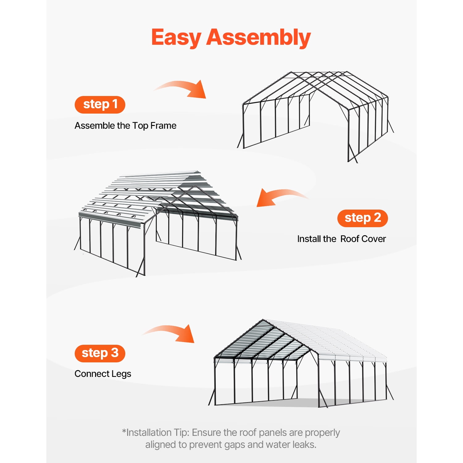KFFKFF Durable Metal Carport, 20 x 24 ft Outdoor Shelter with Robust Frame & Roof, Vehicle Garage Shade with Detachable Side Panels, Versatile Cover for Cars, Boats, Trucks & Agricultural Equipment