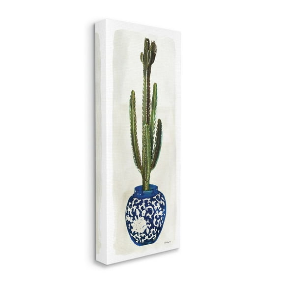 Stupell Industries Cactus in Blue Ornate Vase Succulent Still Life Canvas Wall Art Design by Stellar Design Studio, 17" x 40"