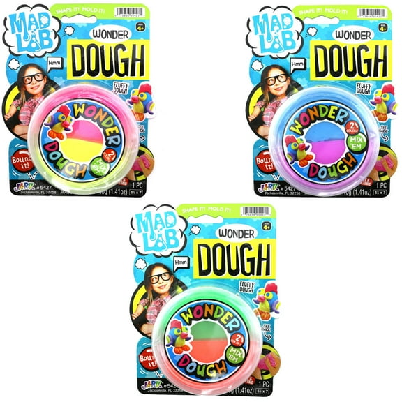 JA-RU Inc. Toys - Mad Lab - SET OF 3 WONDER DOUGHS (Pink/Yellow, Green/Orange & Blue/Purple) #5427