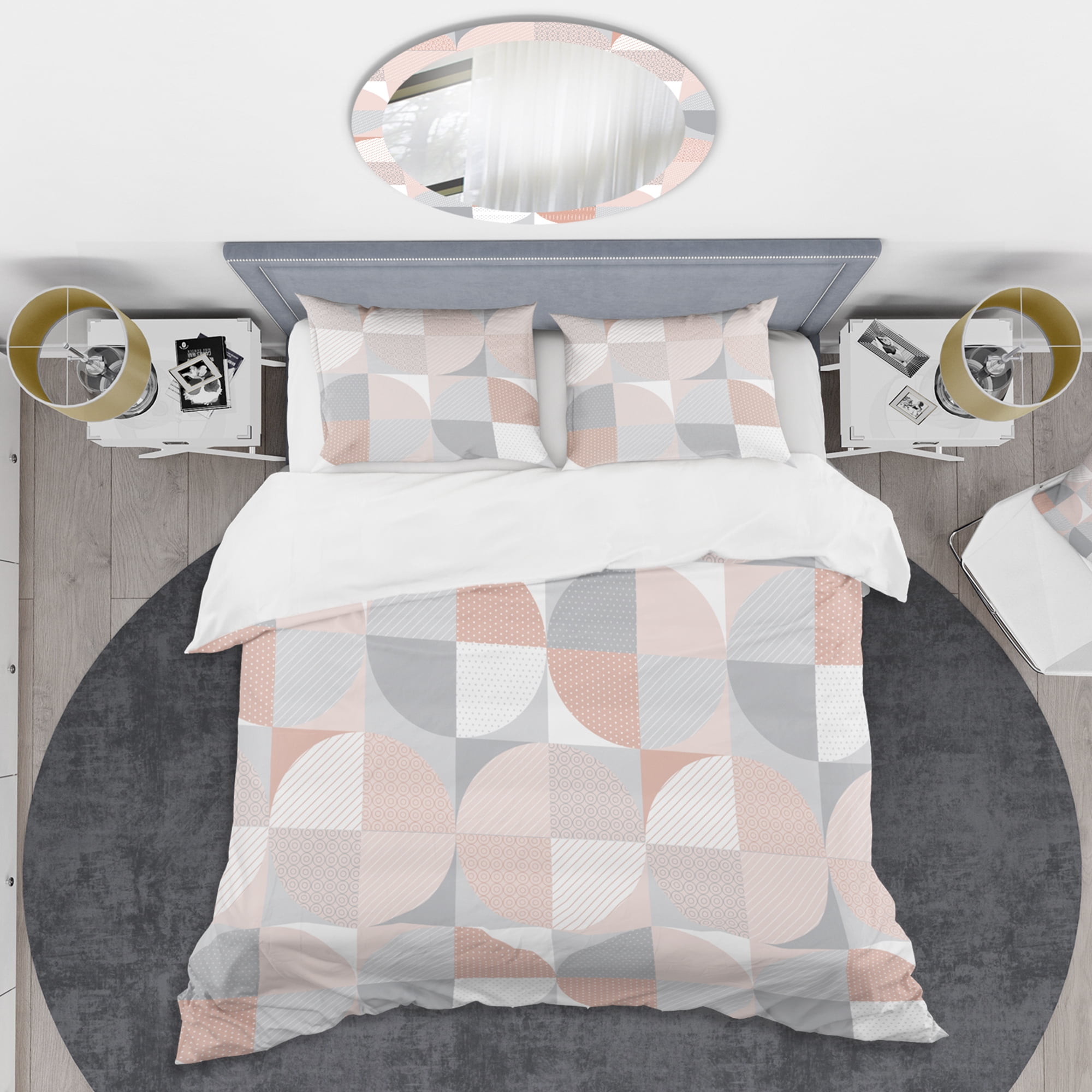 Designart 'Round geometric textured pattern' Mid-Century Modern Duvet Cover Set