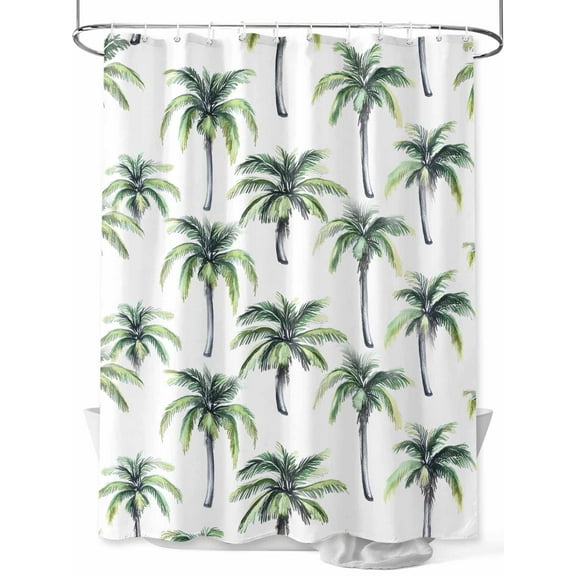 Palm Tree Shower Curtain, Summer Tropical Tree Waterproof Shower Curtain Set with 12 Hooks Lightweight Washable Fabric Shower Curtains for Bathroom 36x72 Inches