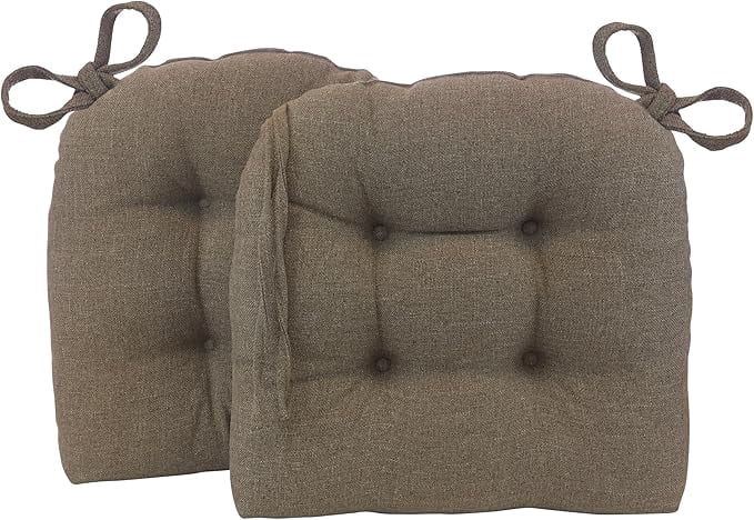 Klear Vu Outdoor 19 x 18 Chair Cushions for Patio Furniture, U-Shaped Seat Pads with Ties, Premium Woven Fabric, Water-Repellent, Chemical-Free, Tan, 2 Count