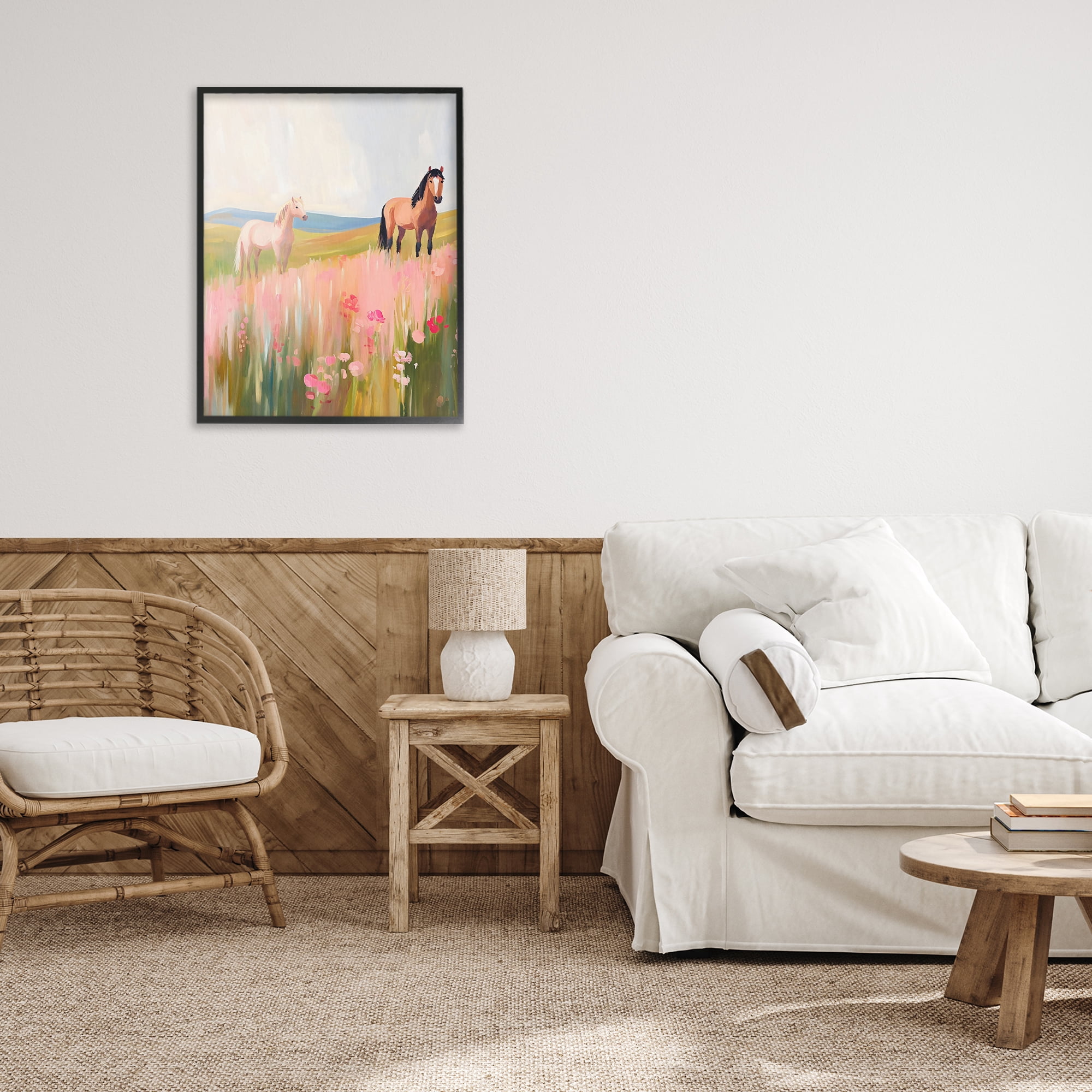 Stupell Industries Wild Horses in Pink Meadow Black Framed Giclee Art, design by The Prints Vibe