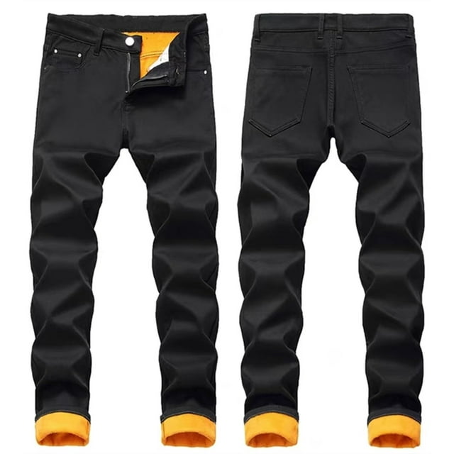 Pantalones vaqueros de invierno for hombre con forro polar, elásticos y térmicos, de corte regular for clima frío.