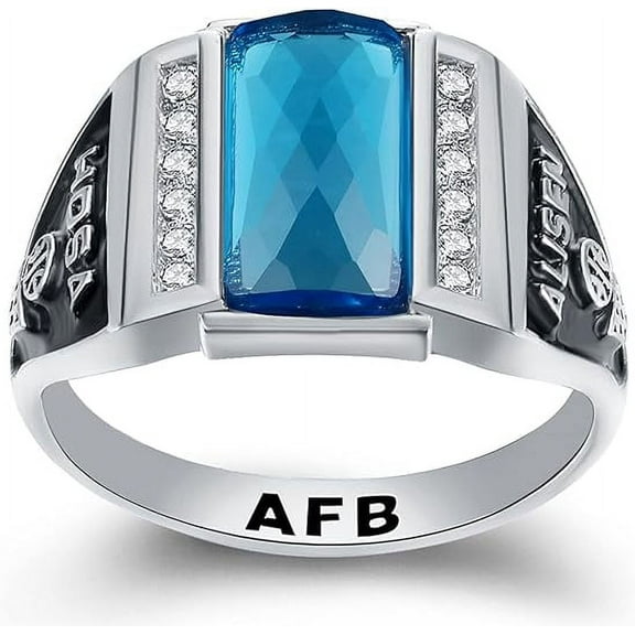 Custom Class Rings Fully Personalized Class Rings for Men Two Birthstones 925 Sterling Silver Rings Gold Plated Class Rings Class Rings for Men High School Size 5-15 Men's Class Rings