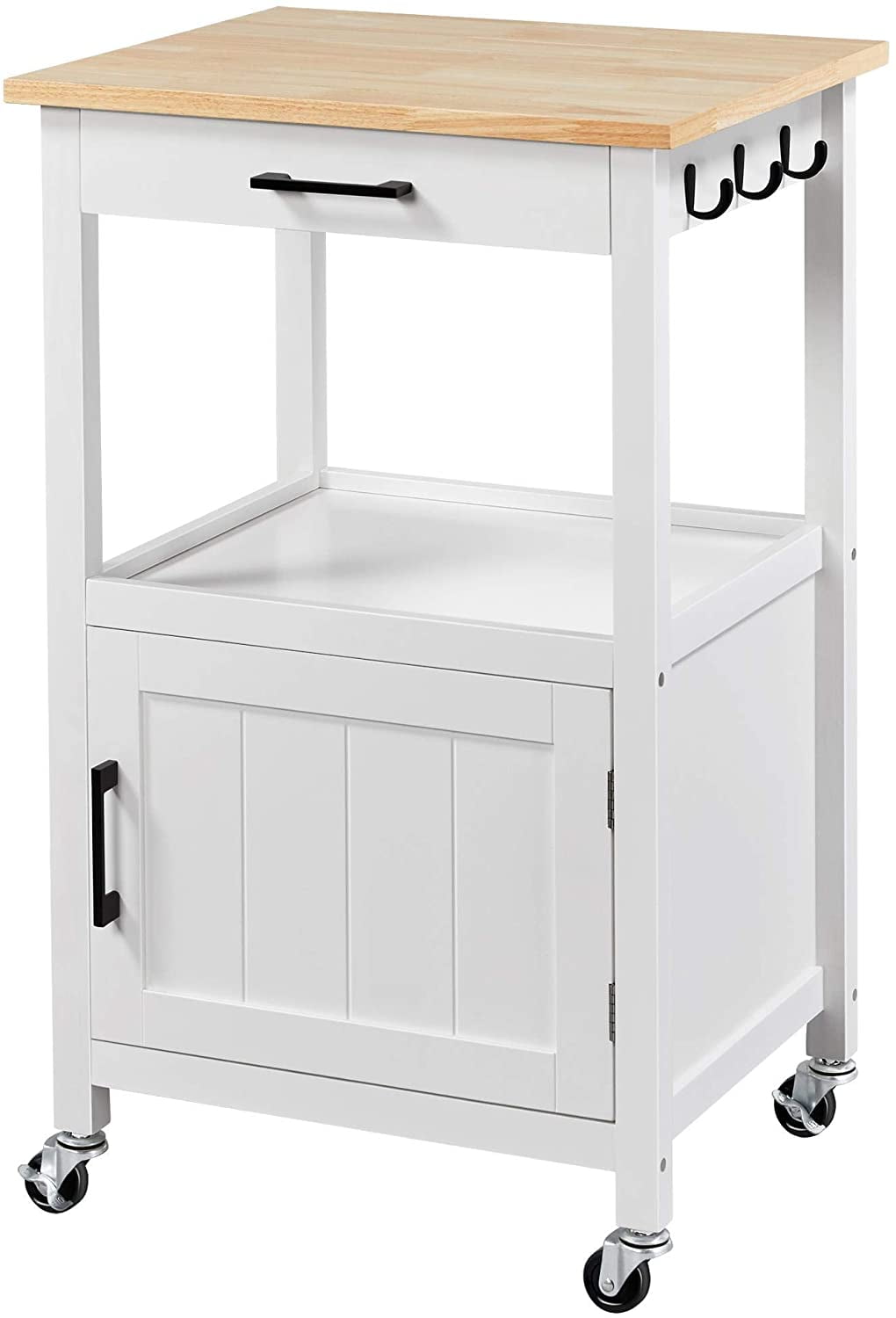 Rolling Kitchen Island with Single Door and Storage Shelf, Kitchen Cart with Drawer on
