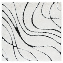 SAFAVIEH Florida Tamzen Abstract Shag Area Rug, Ivory/Black, 3' x 3' Square