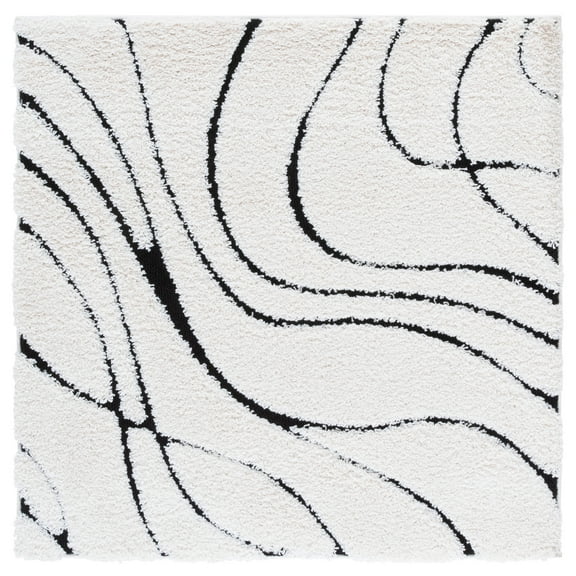 SAFAVIEH Florida Tamzen Abstract Shag Area Rug, Ivory/Black, 11' x 11' Square