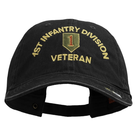 U.S. Army 1st Infantry Division Embroidered Washed Solid Pigment Dyed Cotton Twill Brass Buckle Cap - Black OSFM