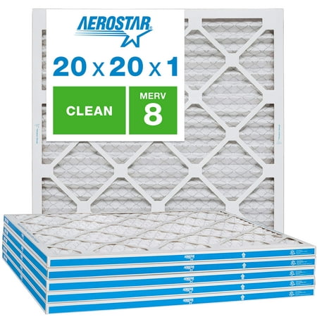 Aerostar 20x20x1 MERV 8 Pleated Air Filter, Made in the USA, 6-Pack