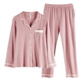 thumbnail image 5 of Pijamas de primavera y otoño para mujer, de manga larga, de alta calidad, de color puro, de algodón puro, sencillo, para otoño e invierno, para el hogar, 5 of 5
