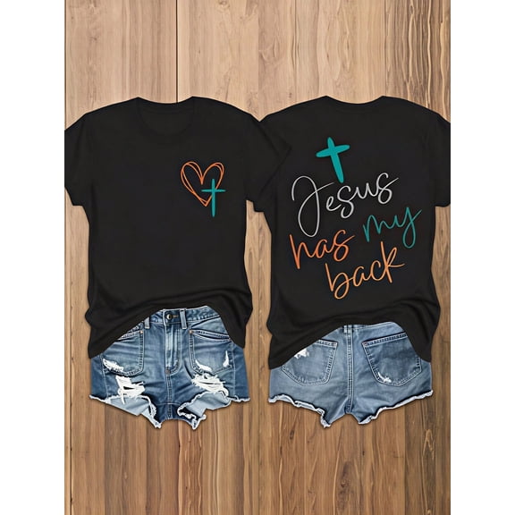 Women's T-Shirt, Jesus Has My Back Design, Pure Cotton T-Shirt, Summer Casual Wear, Christian Faith Gift, For Religious Women