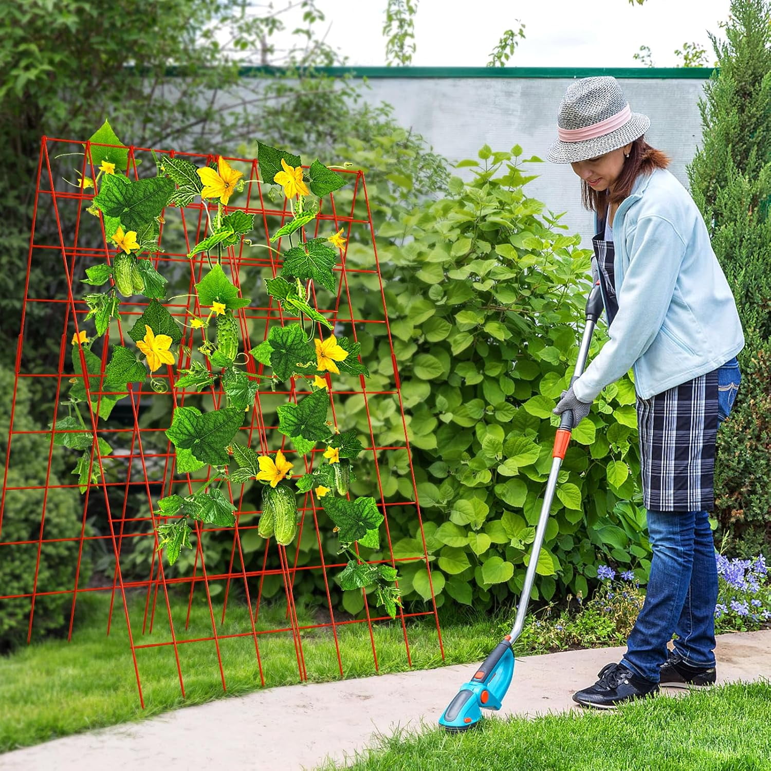 Cucumber Trellis, 59" High 2 Pack Foldable A Frame Trellis for Raised Bed Climbing Plants, Vegetables, Includes Plant Support Clips, Twist Ties, Plastic Ties- Made from PVC-Coated Steel