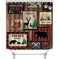 thumbnail image 2 of 4PCS Black Rustic Deer Moose Elk Bear Fabric Plaid Shower Curtain Set, Country Farmhouse Pine Tree Wooden Board Barn Lodge Wild Animal Decor, Non-slip Bathroom Mat Bath Rugs, 2 of 7