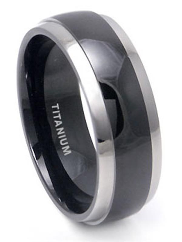 Titanium Kay Black Titanium Comfort Fit Mens Wedding Band Ring with