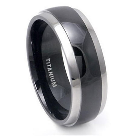 Black Titanium Wedding Band Ring with Grey Titanium Edge Sz 9.0