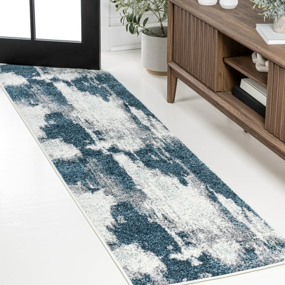 JONATHAN Y SUPERSOFT 2 x 8 Runner Rug, Zoe Bohemian Abstract Marble - Navy/White, SEU302A-28