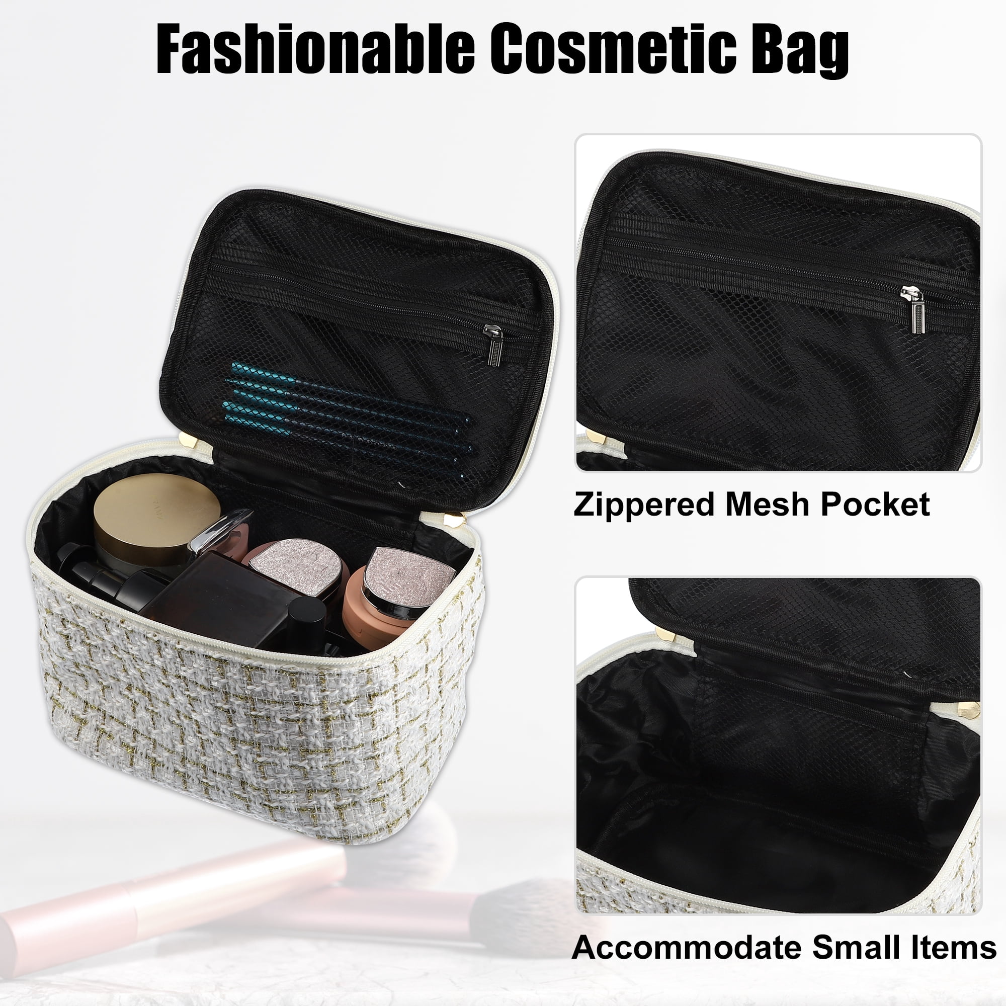 Unique Bargains Floral Makeup Bag Zipper Flower Cosmetic Pouch White