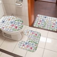 thumbnail image 5 of Colorful Flowers Bathroom Rugs Set Vintage Spring Pink Blue White Floral Butterfly Grey Plaid Non Slip Absorbent Bath Mats 3 Piece Set, U-Shaped Floor Mat, Toilet Seat Cover Large Size, 5 of 9