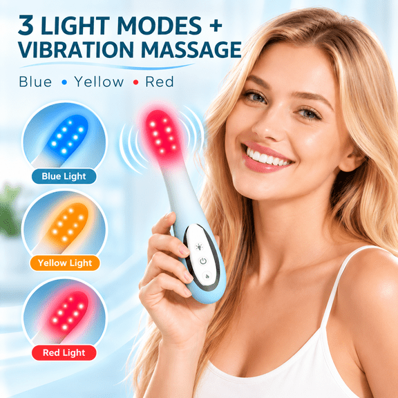 Women's Handheld Massager with Red, Blue & Yellow LED Light, Gentle Heat, 8 Adjustable Levels, Rechargeable Personal Wellness Device, Blue