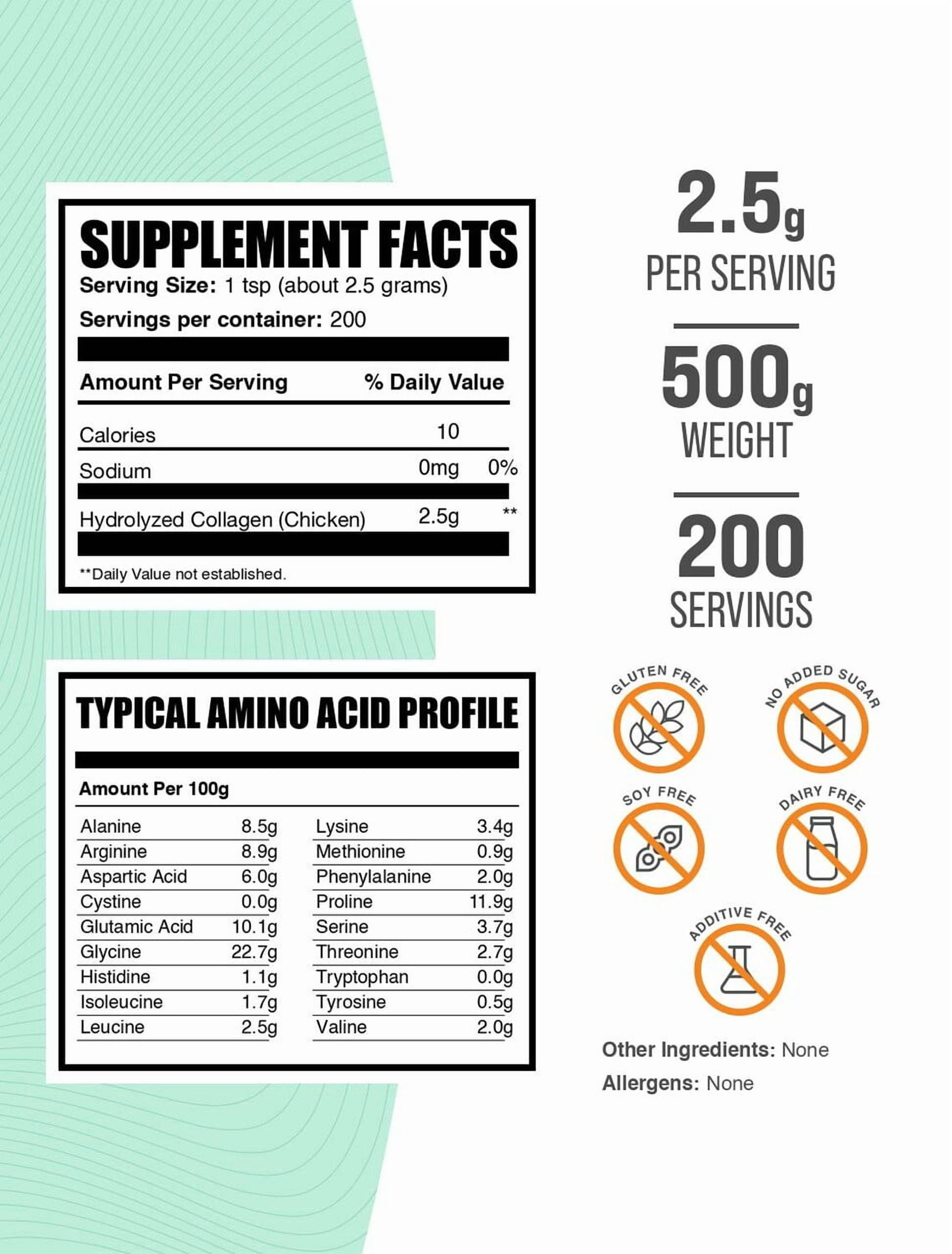 BulkSupplements Chicken Collagen Powder - Collagen Supplement, Hydrolyzed - Unflavored, 500g (1.1 lbs)