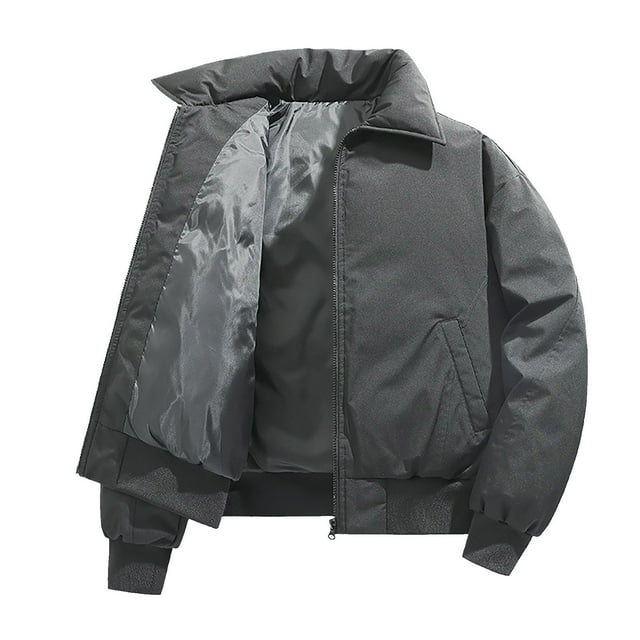 Lovzfmll Men's Windproof Quilted Jacket Outdoor Puffer Coat with Zippered Pockets Gray, XL
