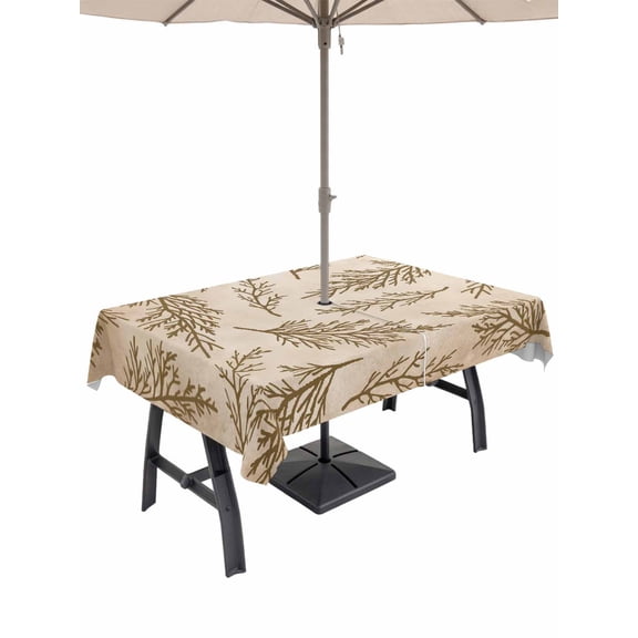 Outdoor Tablecloth with Umbrella Hole for Patio/Picnic/Party/Camping, Brown Tree Branches Waterproof Table Cloth Rectangle Table Cover Washable, Vintage Nature Brown Ombre (60"x 84")