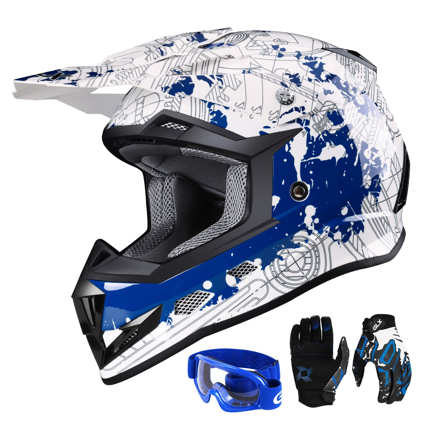Dirt Bike Helmets Youth Motocross Helmet Fashion Adult Motorcycle Helmet  Off-Road Moutain Bike Helmet DOT Approved 4Pcs Set