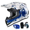 GLX GX623 DOT Kids Youth ATV Off-Road Dirt Bike Motocross Helmet Gear Combo Gloves Goggles for Boys & Girls (Modern Blue, Small)